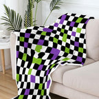 JAWO Halloween Gothic Checkerboard Throw Blanket, Purple Lime Green Black White Plaid Plush Flannel Blanket, Spooky Grid Decor Couch Bed Blanket 60X80 Inches - Image 4