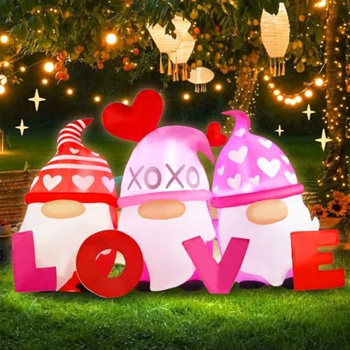 6ft Valentines Day Inflatables Outdoor Decorations Gnomes Holding Love Blow up Yard Inflatable Outdoor Decoration Home Decor for Wedding Anniversary, Romantic Party, Holiday Celebrations by Opemon