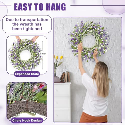 Artgar 26 Inch Spring Wreaths for Front Door, Large Paper Flower Wreath - Image 3