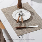 Placemats Set of 12 - Easy Clean Woven Vinyl Placemats for Dining Table, Indoor/Outdoor Place Mats, Washable PVC Table Mats（Caramel） - Image 3