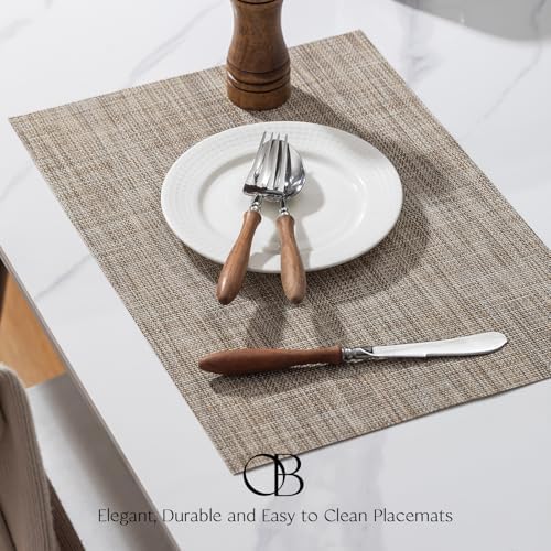 Placemats Set of 12 - Easy Clean Woven Vinyl Placemats for Dining Table, Indoor/Outdoor Place Mats, Washable PVC Table Mats（Caramel） - Image 3