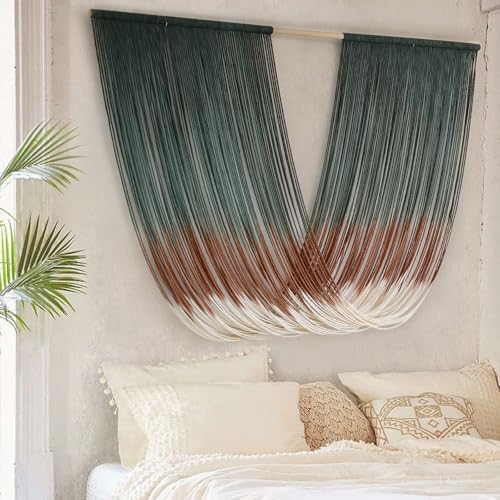 Macrame Wall Hanging Dip-Dye Green Boho Wall Decor Chic Fiber Yarn Wall Art Craftsmanship Bedroom Livingroom Nursery Apartment Home Decor 57" W x 35" L - Image 3