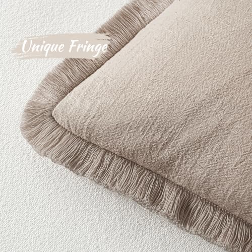 MIULEE Boho Natural Linen Fringe Decorative Euro Throw Pillow Covers 26x26 - Image 4