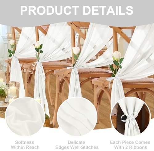 10 Pack White Chiffon Table Runners, 10ft (120 x 12 in) - Image 3