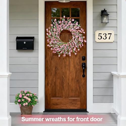 24" Spring Wreaths for Front Door Not Withering Artificial Floral Wreath with Wildflowers Summer Decorations for Indoor Outdoor Window Wall Farmhouse Porch Wedding Easter Home Decor Blush Pink - Image 5