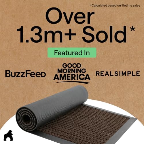 GORILLA GRIP WeatherMAX Door Mat, Indoor Outdoor, 29x17, Dark Brown Squares - Image 4