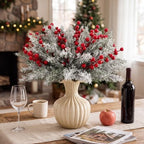 200 Pcs Artificial Christmas Snow Pine Branch with Red Berry Stems - Image 6
