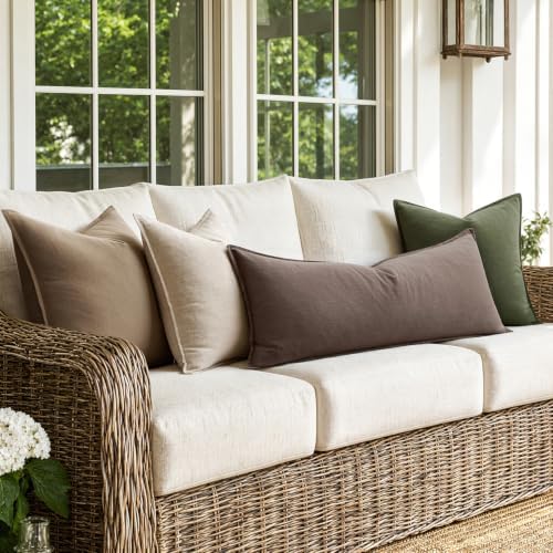 MIULEE Decorative Linen Lumbar Pillow Cover 14x36 Inch Malt Ball - Image 6