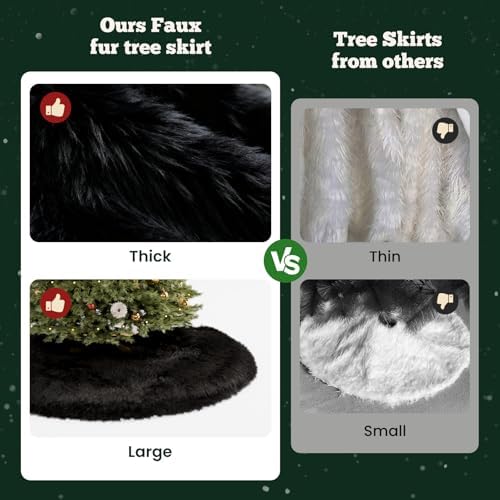 iMucci 48inch Christmas Tree Skirt Wool Fur Black Tree Skirt Small Tree Skirts Black Trees Skirt Holiday Party Decoration - Image 4