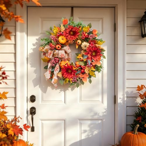 Fall Wreaths for Front Door 24 Inch Autumn Wreath Rustic Fall Decor - Image 6