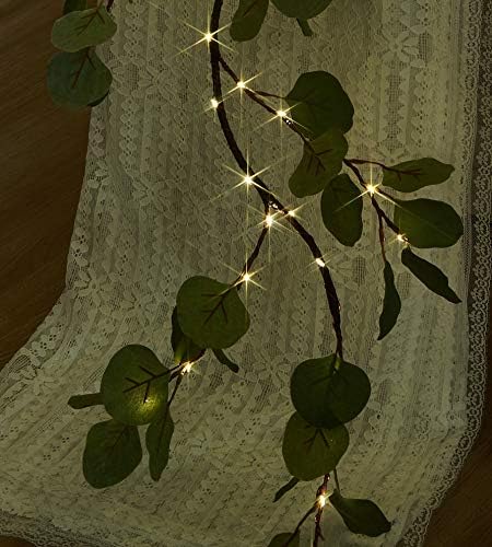 Hairui Lighted Artificial Eucalyptus Garland 6FT 96 LED Battery Operated Faux Vine Lights with Timer for Spring Wedding Backdrop Wall Decor - Image 5
