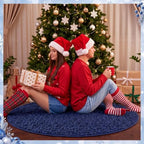 Skylety 48'' Christmas Tree Skirt Rug Embossing Xmas Tree Skirt, Navy - Image 6
