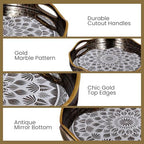 HOME ARCHIVE Round Serving Tray with with Handles Antique Look & Stylish Design Decorative Trays for Kitchen Round Ottoman Tray for Dinning Living Room & Home Decor Pack of 2 (Black-Gold) - Image 4