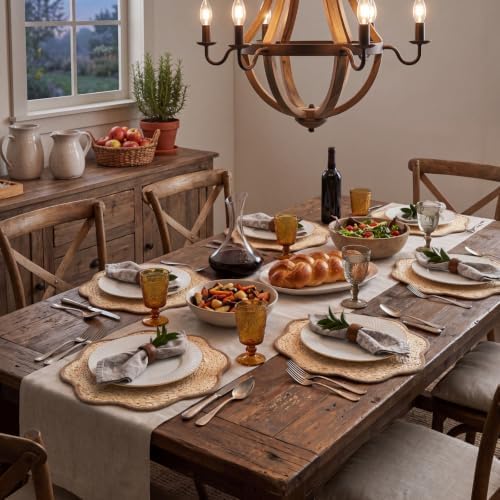 Jingmore 6 Pcs 15 Inch Handwoven Scalloped Placemat,Brown - Image 5