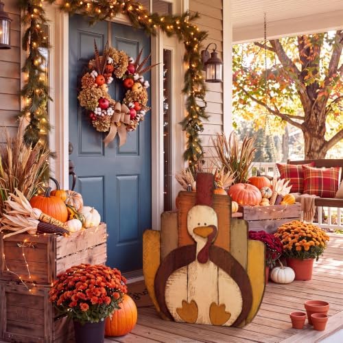 Yerliker Turkey Porch Sign, Thanksgiving Outdoor Decor for Home, 15 x 17 in - Image 3