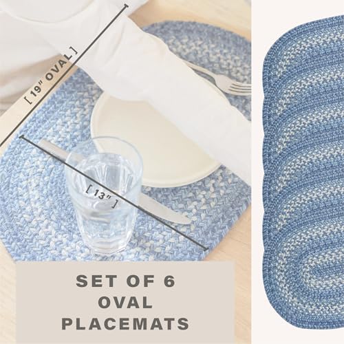 Homespice Denim Braided Placemats for Coastal Decor, Oval 13x19 Set of 6 - Image 2