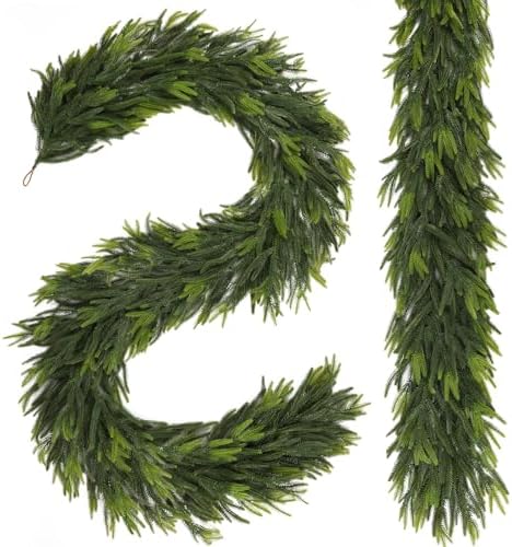 N&T NIETING 2 PCS Christmas Norfolk Pine Garland, Real Touch Pine Garlands Faux Greenery Garland Winter Christmas Garland for Table Mantle Fireplace Holiday Indoor Outdoor Xmas Decorations (6 FT) by NTNIETING
