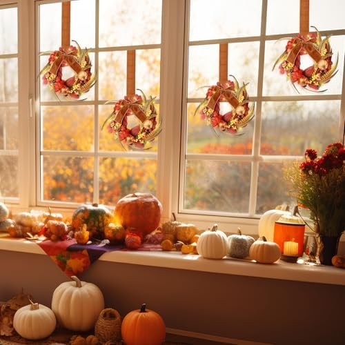 Hoteam 4 Pcs 9 Inch Small Fall Wreath for Cabinet Mini Fall Wreath - Image 4