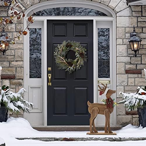 Glitzhome 36" H Lighted Wooden Christmas Chunky Reindeer Porch Sign Standing Deer Porch Decor Rustic Merry Christmas Welcome Sign Holiday Party Outdoor Indoor Xmas Decorations - Image 6