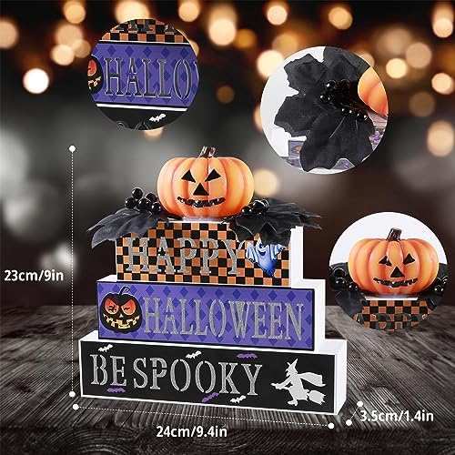 BlcTec Halloween Decorations Indoor, Premium Wood Block Sign with Lighted 3D Letters, Pumpkin, Maples & Berries, Timer Battery Operated Halloween Décor for Home Tabletop, Mantle, Shelf, Tiered Tray - Image 7