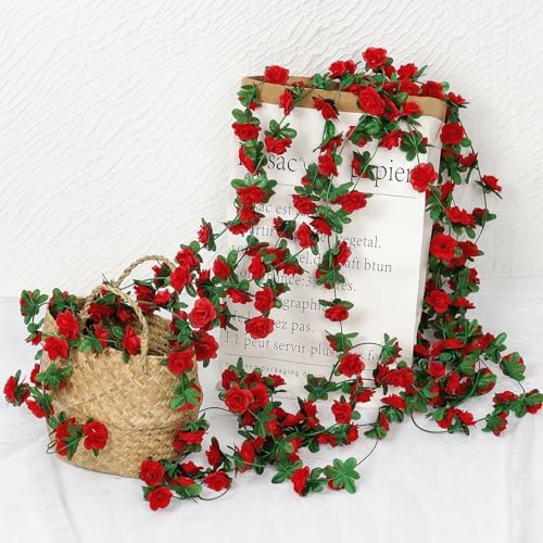 18 Pack 144 FT Artificial Flower Garland Fake Red Roses Vines Silk Flowers - Image 7