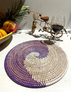 Senegal Placemats/African Bohemian Woven Seagrass Placemats/Natural Wicker Round Basket Placemats/Decorative Hanging Wicker Plates/Hanging Wall Decor (Purple & White) - Image 6