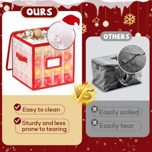 Christmas Ornament Storage Box, 64 Ball Container with Adjustable Dividers - Image 6