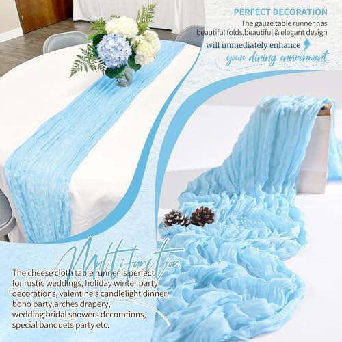 18 Pack Cheesecloth Table Runner 10FT Baby Blue Table Runner Light Blue Boho Gauze Cheese Cloth Table Runners Long Rustic Sheer Table Decorations for Wedding Party Baby Bridal Shower Birthday Holiday - Image 6