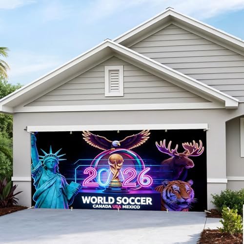 2026 World Soccer Cup Garage Door Banner Cover, 7x16ft Large Football Championship Backdrop, Canada USA Mexico Host Nations Outdoor Decoration, Heavy Duty Fabric Sports Wall Mural for Home Decor - Image 5