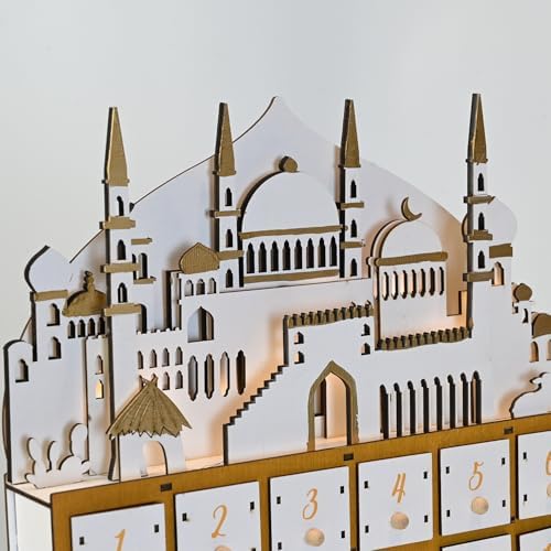 Ramadan Advent Countdown Calendar Wood - Ramadan Decorations for Home Eid Mubarak Table Decor, 30 Days Countdown Calendar Lights Drawers Ramadan Islam Kareem Table Centerpieces Décor DIY - Image 4