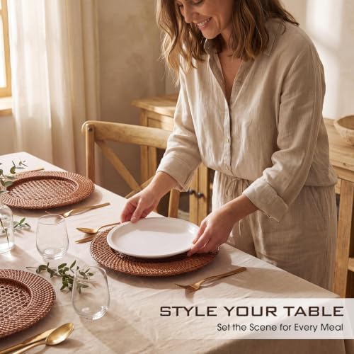 6 Pack 13" Rattan Charger Plate, Dark Brown, Hollow out - Image 2
