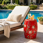 Lefedrasticity Ceramic Garden Stool Outdoor Decorative Garden Stools Hand-Painted Chinoiserie Decor Drum Stool for Garden Patio Backyard Balcony Living Room Bathroom (Red, Pattern 1) - Image 2
