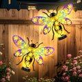 2 Pack Metal Bee Outdoor Wall Decor with 30 Led Solar Lights Decorative by JJALIGHTS