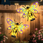 2 Pack Metal Bee Outdoor Wall Decor with 30 Led Solar Lights Decorative by JJALIGHTS