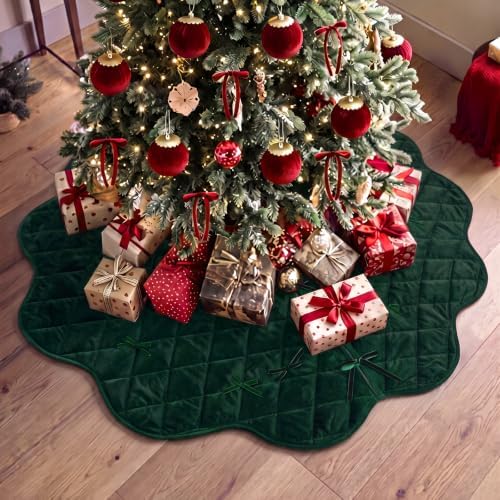 48 Inches Quilted Christmas Tree Skirt, Thick Rustic Trees Skirt, Green - Image 5