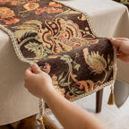 Floral Embroidered Dresser Runner 55x14 Inch Non-Slip Chenille, Brown - Image 2
