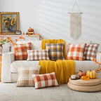 AQOTHES Plaid Fall Throw Pillow Covers Orange Write 20x20 Inch Set of 2 - Image 4