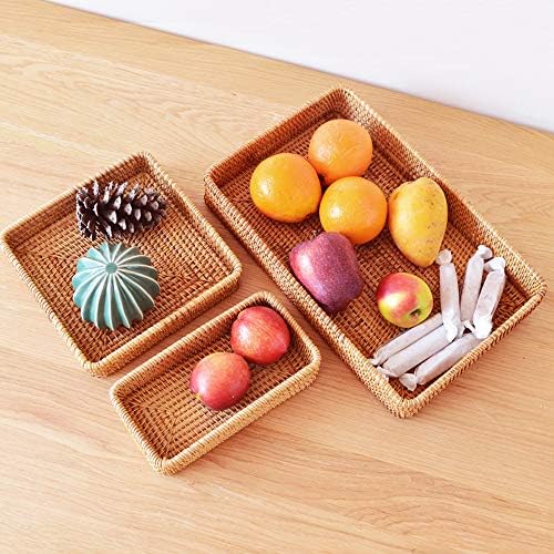 i-lan Rattan Serving Tray Set of 3, Rectangular Wicker Trays, Natural Brown - Image 6
