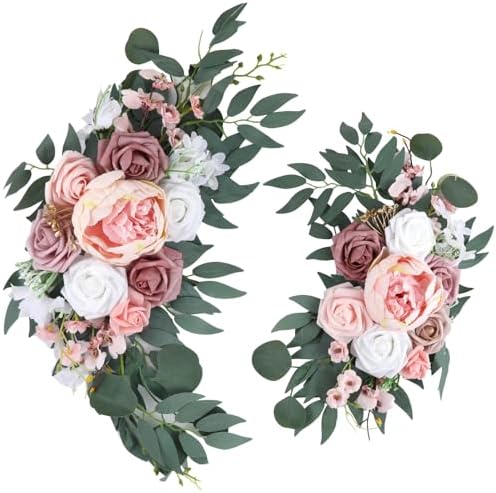 2 Pcs Wedding Arch Flowers Set, Large 23.6 in & Small 15.7 in Artificial Floral Swag for Outdoor Wedding Decorations, Pre-Assembled for Easy Installation, Polyester Flowers for Longevity (Rose) by Unknown