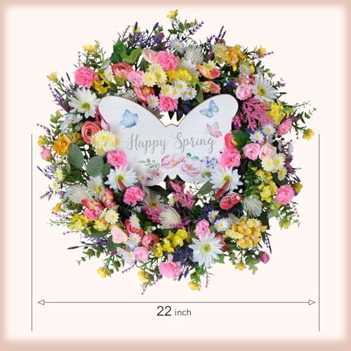 idyllic 22 Inch Spring Summer Wild Flower Front Door Wreath, Everyday Greenery Leaves for Indoor and Outdoor Use, Rustic Farmhouse Style Home Wreath Decor - Image 3