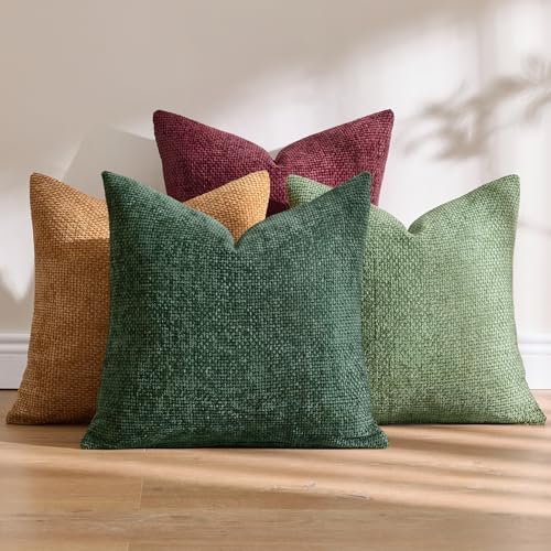 MIULEE Soft Decorative Chenille Pillow Covers Christmas Dark Green 20x20 - Image 4