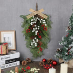 22" Christmas Wreaths for Front Door 4 PCS Christmas Teardrop Swag Artificial Winter Wreath with Red White Berry Pine Cone Eucalyptus for Front Door Indoor Outdoor Wall Hanging Wreaths Decor - Image 2
