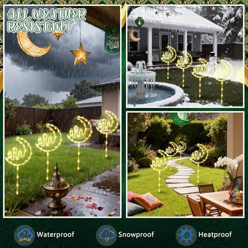 Aurelema 6 Pack Ramadan Mubarak Outdoor Decoration Lights Eid Outside Patio Pathway Landscape Lights Yard Stake Driveway Lawn Walkway Decoration Star Moon for Eid Mubarak Ramadan Party Favors Gifts - Image 3