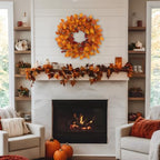 Artificial Fall Leaf Wreath for Front Door – 24" Autumn Wreath with Lifelike Fagus Sylvatica Foliages – Orange Yellow – Rustic Thanksgiving & Halloween Decoration for Indoor & Outdoor - Image 3