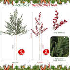 ICX 4Pcs 36" Real Touch Norfolk Pine Stems with Red Berry Faux Xmas Sprigs - Image 2