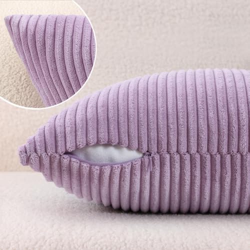 Mecatny Corduroy Decorative Throw Pillow Covers 22x22 Set of 2 Lilac - Image 5