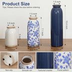 Vintage Ceramic Vase Set of 3, Blue and White Small Flower Vase Chinoiserie Rustic Modern Farmhouse Centerpiece Decorative Vases for Table Entryway Bookshelf Living Room Kitchen Home Decor - Image 2