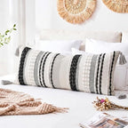 NUYECY Chenille and Cotton Long Pillow for Bed, Striped Textured Boho Lumbar Throw Pillow Cover 16x36, Neutral Accent Decorative Extra Long Body Pillow Case for Couch, Sofa, Bedroom, Black and White - Image 4