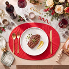 Oval Woven Placemats Set of 6, Cotton Rope 16x12 Inch, Red - Image 4