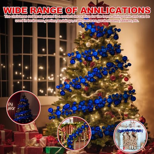2 Pcs 6 ft Christmas Ball Ornament Garland, Navy Blue - Image 5